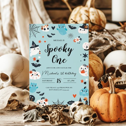 Spooky One Blue Halloween Verjaardag Uitnodiging