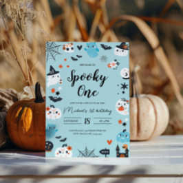 Spooky One Blue Halloween Verjaardag Uitnodiging