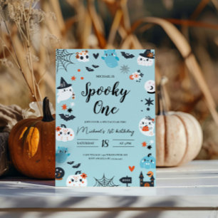 Spooky One Blue Halloween Verjaardag Uitnodiging