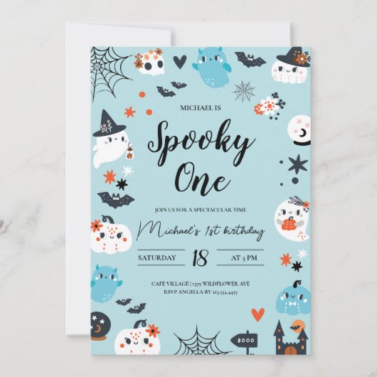 Spooky One Blue Halloween Verjaardag Uitnodiging (Voorkant)