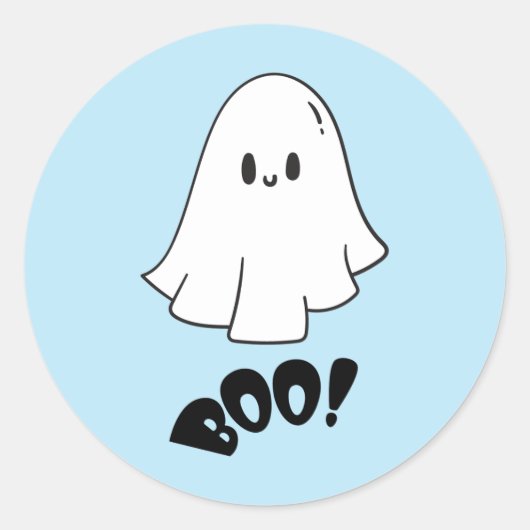 Spooky One Blue Schattige Ghost Halloween 1e Verja Ronde Sticker (Voorkant)