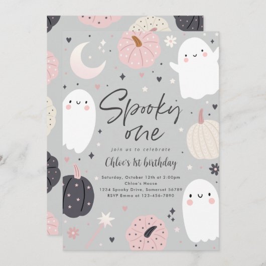 Spooky One Boho Halloween Ghost 1e Verjaardagsfees Kaart (Voorkant / Achterkant)