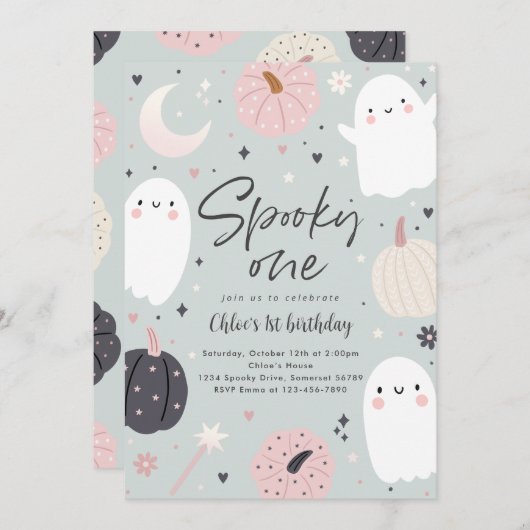 Spooky One Boho Halloween Ghost 1e Verjaardagsfees Kaart (Voorkant / Achterkant)