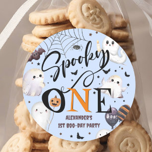 Spooky One Boy Halloween 1st Birthday Party Ghost Ronde Sticker