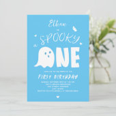 Spooky One Boys Blue Ghost Halloween 1e verjaardag Kaart (Staand voorkant)