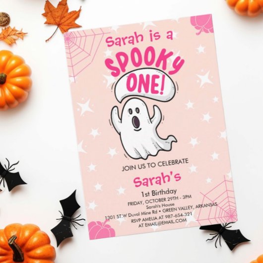 Spooky One Cute Funny Halloween Ghost 1st Birthday Kaart
