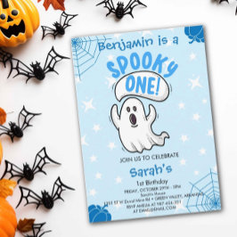 Spooky One Cute Funny Halloween Ghost 1st Birthday Kaart