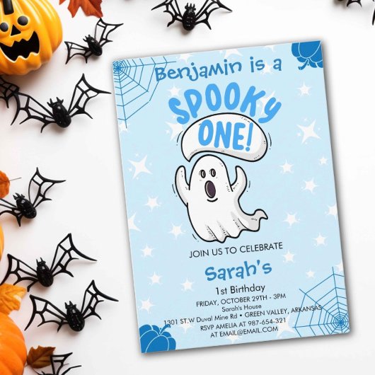 Spooky One Cute Funny Halloween Ghost 1st Birthday Kaart