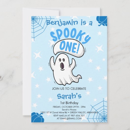 Spooky One Cute Funny Halloween Ghost 1st Birthday Kaart (Voorkant)