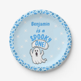 Spooky One Cute Funny Halloween Ghost 1st Birthday Papieren Bordje