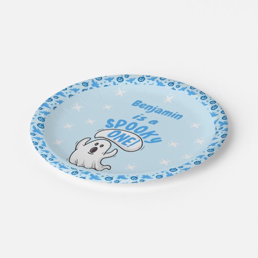 Spooky One Cute Funny Halloween Ghost 1st Birthday Papieren Bordje (Gekanteld)