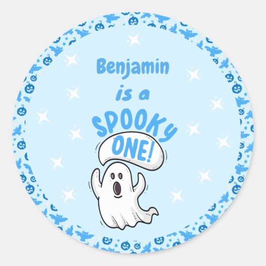 Spooky One Cute Funny Halloween Ghost 1st Birthday Ronde Sticker (Voorkant)