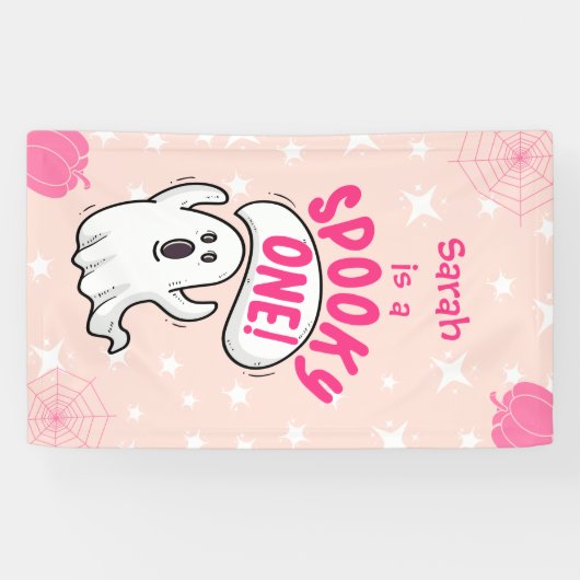 Spooky One Cute Funny Halloween Ghost 1st Birthday Spandoek (Horizontaal)