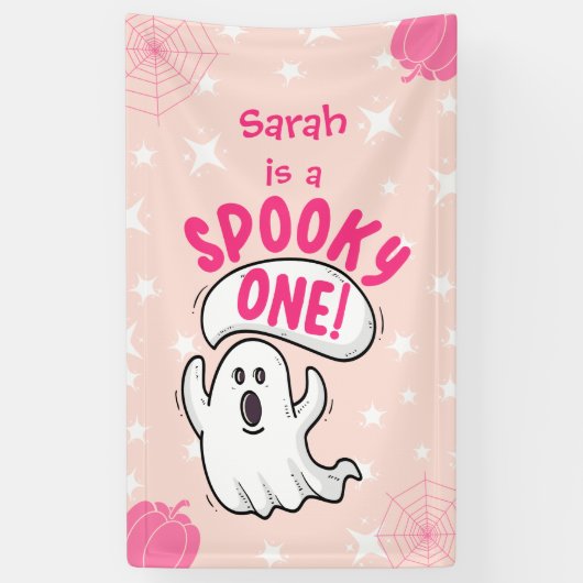 Spooky One Cute Funny Halloween Ghost 1st Birthday Spandoek (Verticaal)