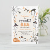 Spooky One Cute Ghost 1st Birthday Party Kaart (Staand voorkant)