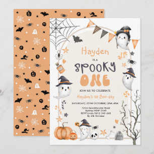 Spooky One Cute Ghost 1st Birthday Party Kaart