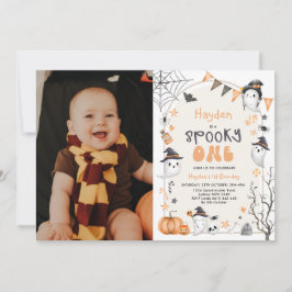 Spooky One Cute Ghost 1st Birthday Photo Invitatio Kaart