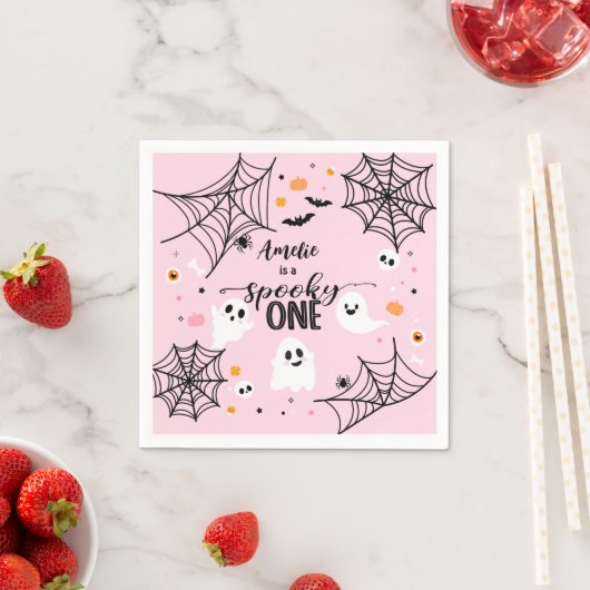 Spooky One Cute Ghost Pink Halloween Servet (Insitu)