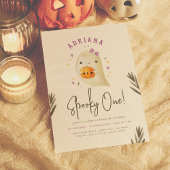 Spooky One Cute Girl Halloween First Birthday Kaart