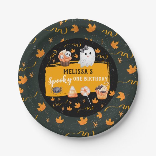 Spooky One Cute Halloween Birthday  Papieren Bordje (Voorkant)