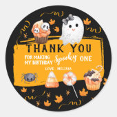 Spooky One Cute Halloween Birthday Thank You Ronde Sticker (Voorkant)