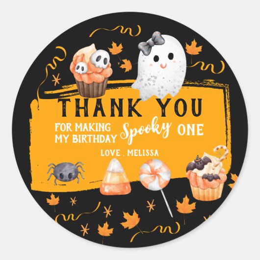 Spooky One Cute Halloween Birthday Thank You Ronde Sticker (Voorkant)
