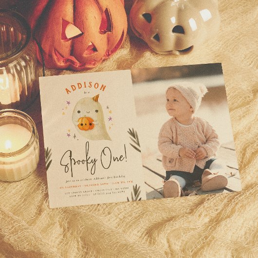 Spooky One Cute Halloween First Birthday Foto Kaart