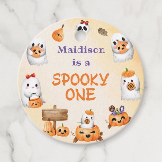 Spooky One Cute Halloween Ghost 1e verjaardag Bedankjes Labels (Voorkant)