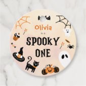 Spooky One Cute Halloween Ghost 1e verjaardag Favo Bedankjes Labels (Voorkant)