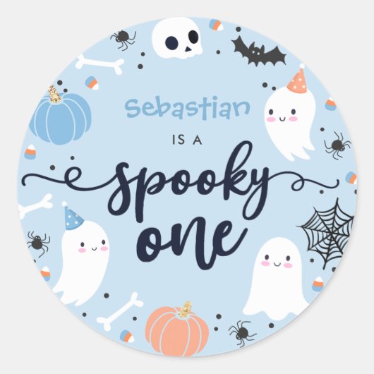 Spooky One Cute Halloween Ghost 1e verjaardag Favo Ronde Sticker (Voorkant)