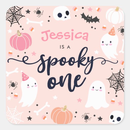 Spooky One Cute Halloween Ghost 1e verjaardag Favo Vierkante Sticker (Voorkant)