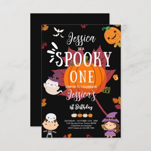 Spooky One Cute Halloween Ghost 1e verjaardag Kaart (Voorkant / Achterkant)