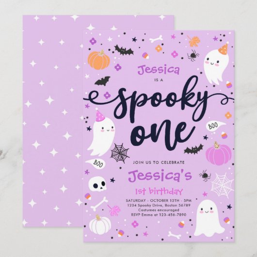 Spooky One Cute Halloween Ghost 1e verjaardag Kaart (Voorkant / Achterkant)