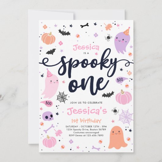 Spooky One Cute Halloween Ghost 1e verjaardag Kaart (Voorkant)