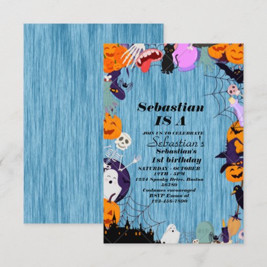 Spooky One Cute Halloween Ghost 1e verjaardag Kaart (Voorkant / Achterkant)