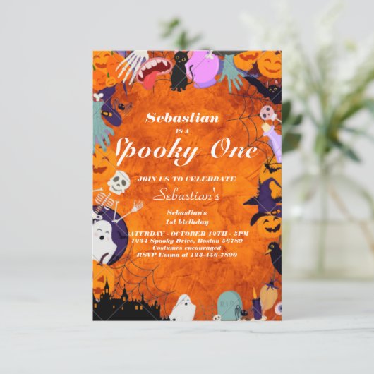 Spooky One Cute Halloween Ghost 1e verjaardag Kaart (Staand voorkant)