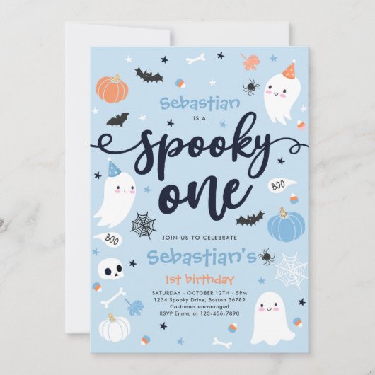 Spooky One Cute Halloween Ghost 1e verjaardag Kaart (Voorkant)