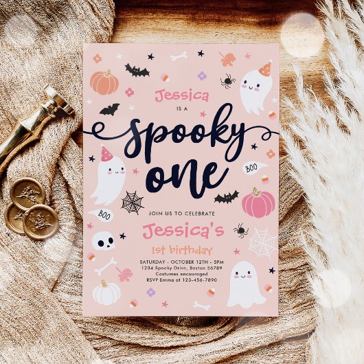 Spooky One Cute Halloween Ghost 1e verjaardag Kaart