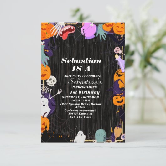 Spooky One Cute Halloween Ghost 1e verjaardag Kaart (Staand voorkant)