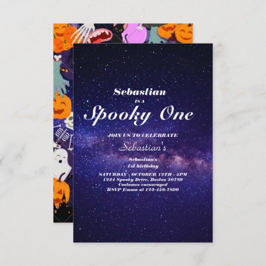 Spooky One Cute Halloween Ghost 1e verjaardag Kaart (Voorkant / Achterkant)