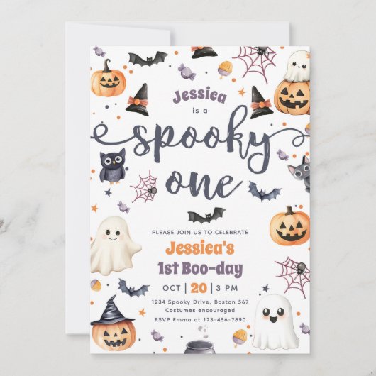 Spooky One Cute Halloween Ghost 1e verjaardag Kaart (Voorkant)