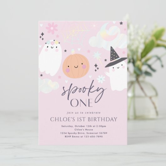 Spooky One Cute Halloween Ghost 1e verjaardag Kaart (Staand voorkant)