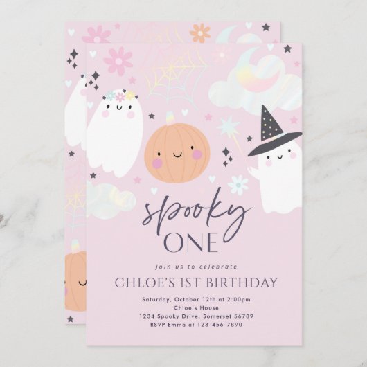 Spooky One Cute Halloween Ghost 1e verjaardag Kaart (Voorkant / Achterkant)