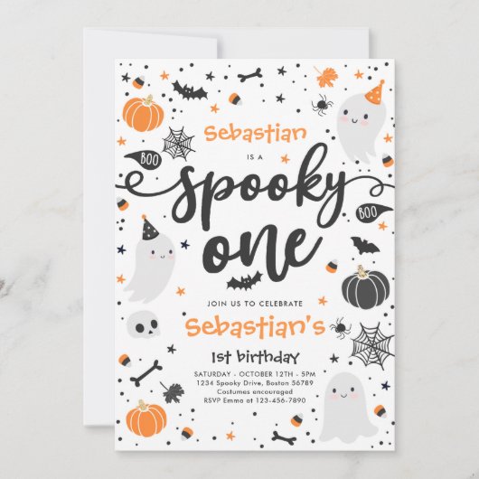 Spooky One Cute Halloween Ghost 1e verjaardag Kaart (Voorkant)