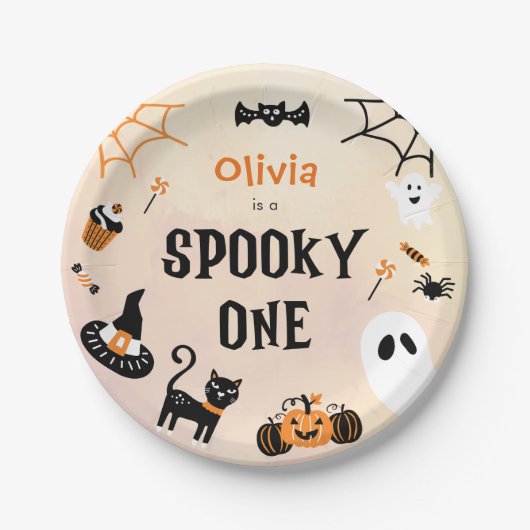 Spooky One Cute Halloween Ghost 1e verjaardag Papieren Bordje (Voorkant)