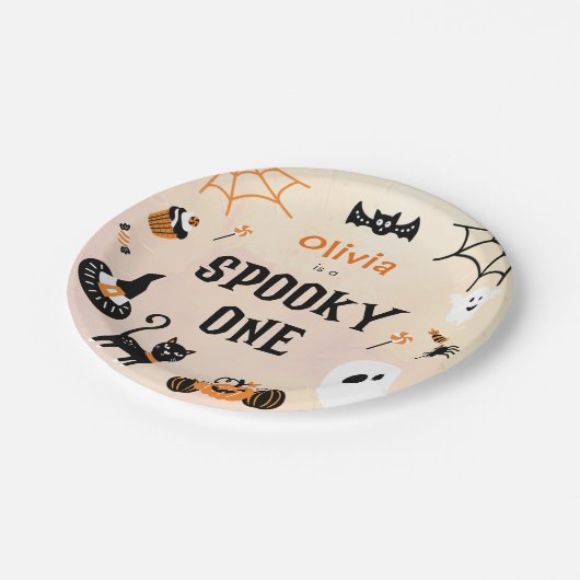 Spooky One Cute Halloween Ghost 1e verjaardag Papieren Bordje (Gekanteld)