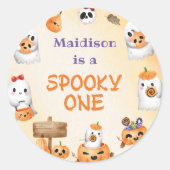 Spooky One Cute Halloween Ghost 1e verjaardag Ronde Sticker (Voorkant)