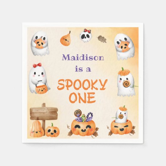Spooky One Cute Halloween Ghost 1e verjaardag Servet (Voorkant)