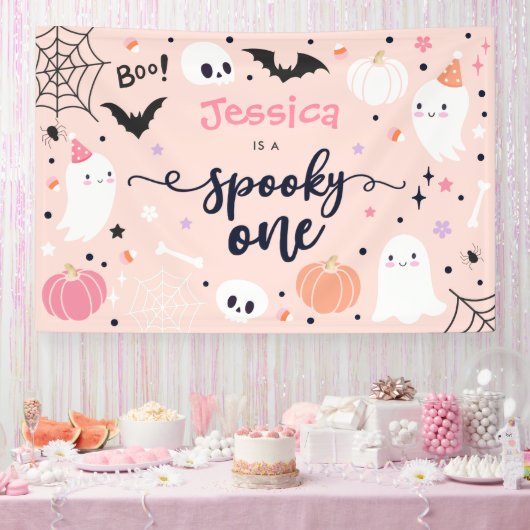 Spooky One Cute Halloween Ghost 1e verjaardag Spandoek (Feest)