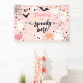 Spooky One Cute Halloween Ghost 1e verjaardag Spandoek (Insitu)